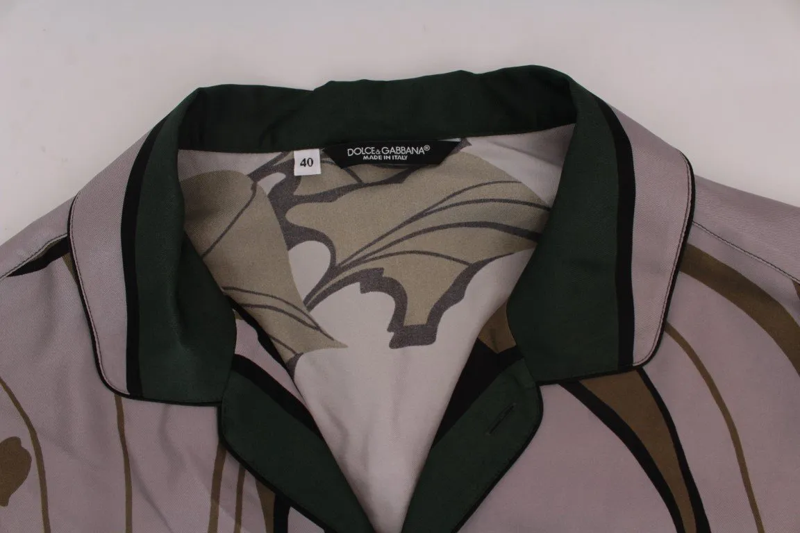 Gray Green Print Silk Casual Shirt