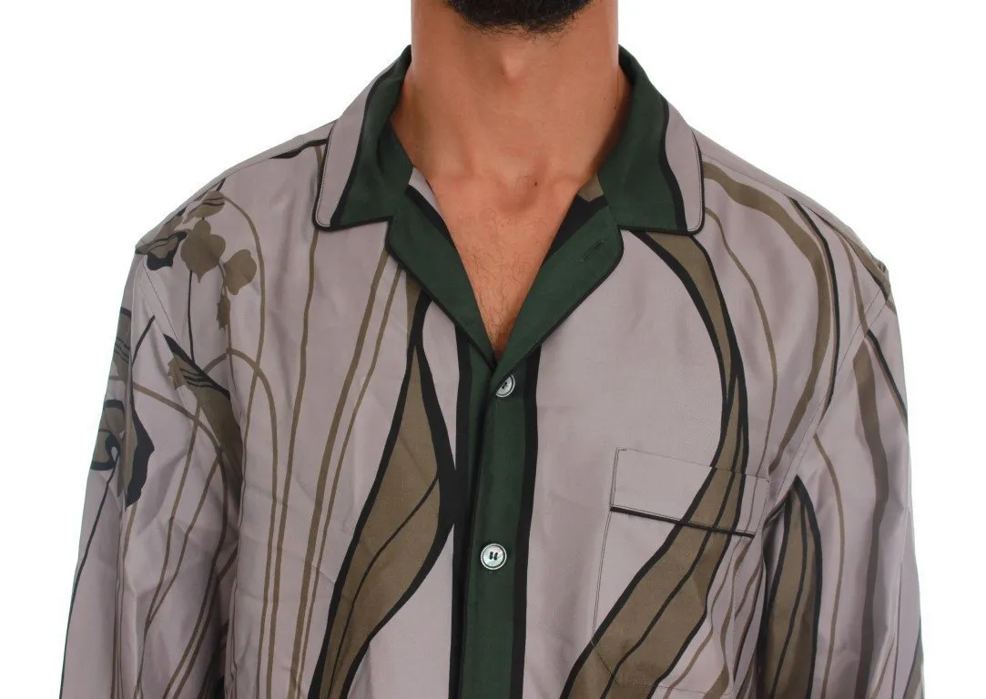 Gray Green Print Silk Casual Shirt