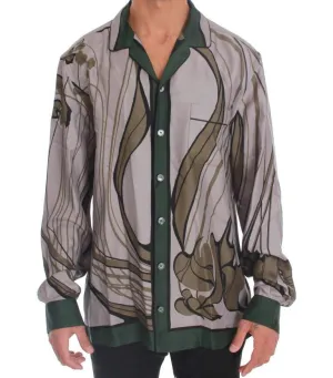 Gray Green Print Silk Casual Shirt