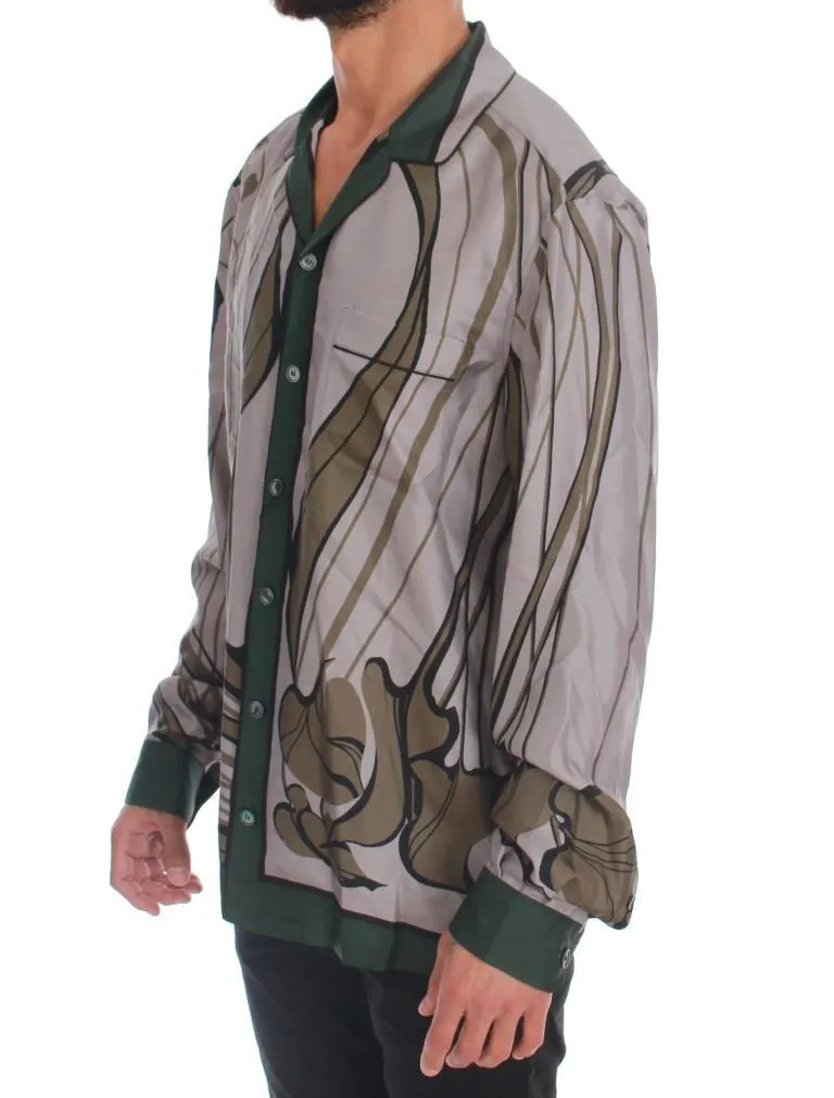 Gray Green Print Silk Casual Shirt