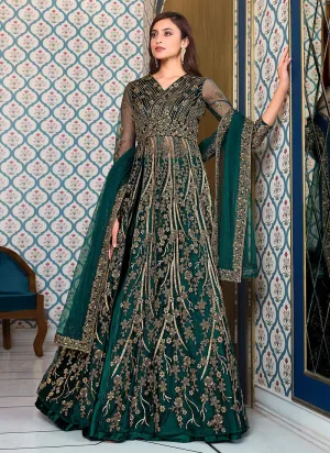 Green Embroidered Slit Anarkali Pants/Lehenga Suit