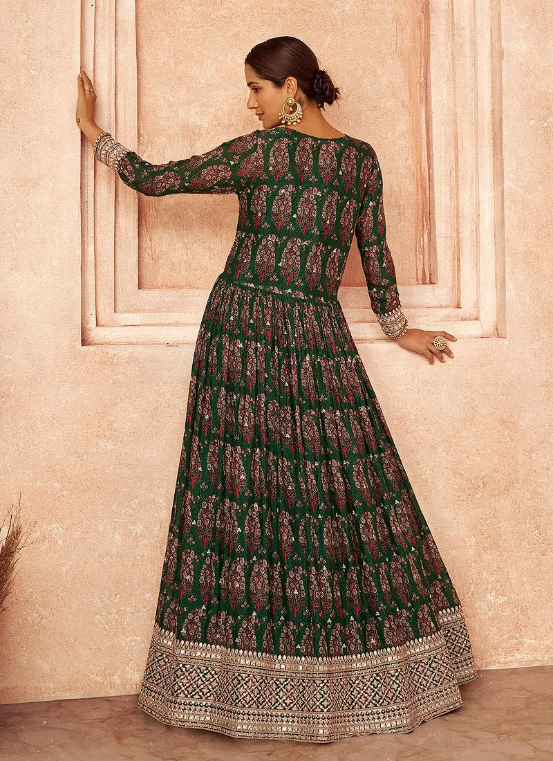 Green Embroidery Jacket Style Anarkali Suit
