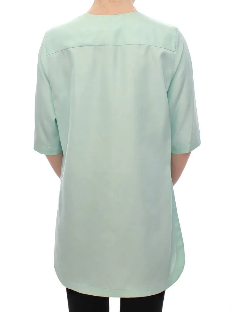 Green silk button down shirt