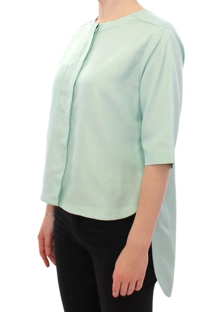 Green silk button down shirt