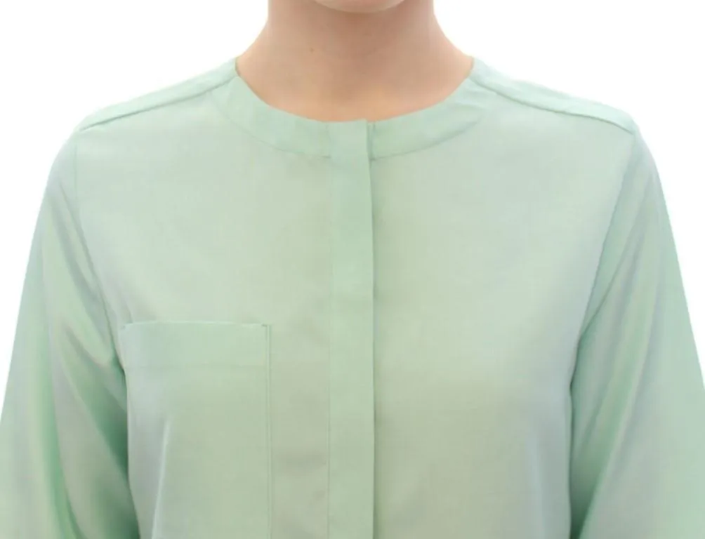 Green silk button down shirt