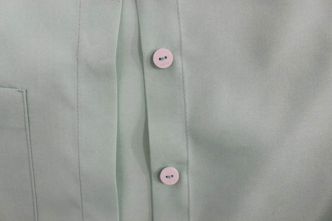 Green silk button down shirt