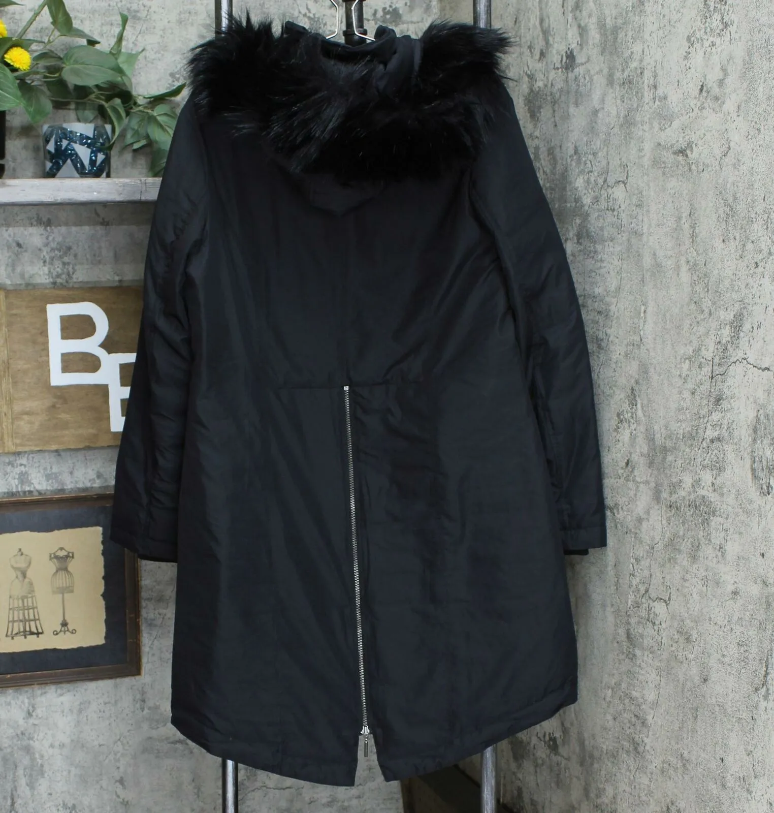 H by Halston Women's Hooded Down Parka With Faux Fur Trim Black 10