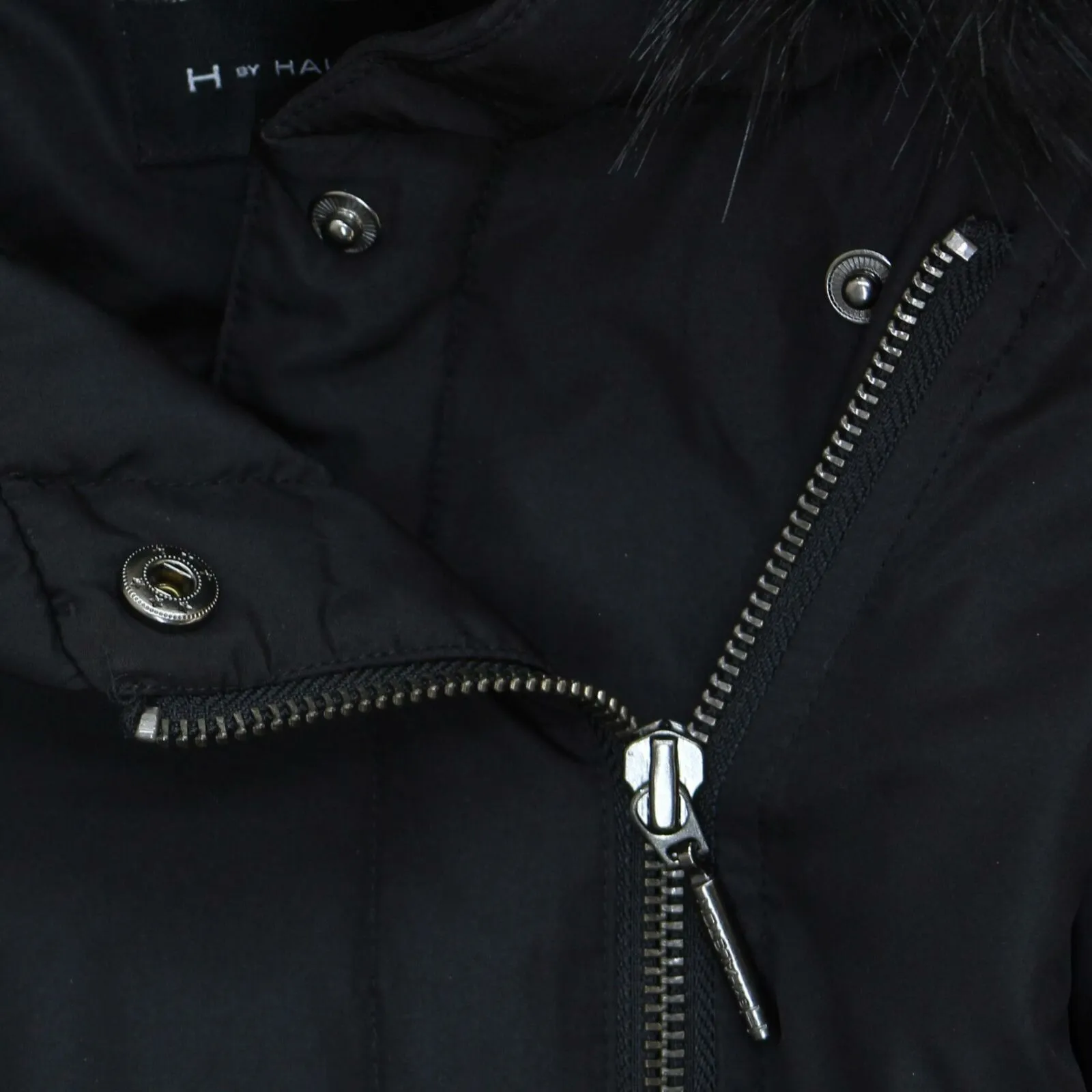 H by Halston Women's Hooded Down Parka With Faux Fur Trim Black 10