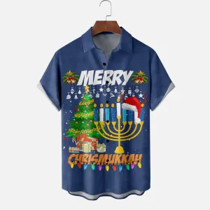 Hanukkah Menorah Chest Pocket Casual Shirt