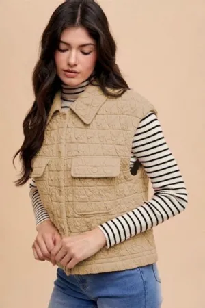 Hazel Blues® |  Annie Wear Texture Quilted Snap Down Vest Coat