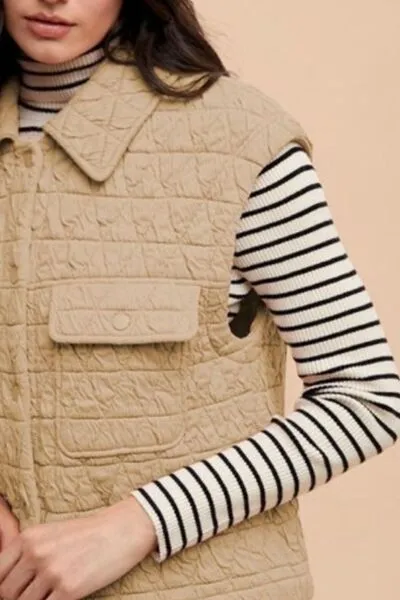 Hazel Blues® |  Annie Wear Texture Quilted Snap Down Vest Coat