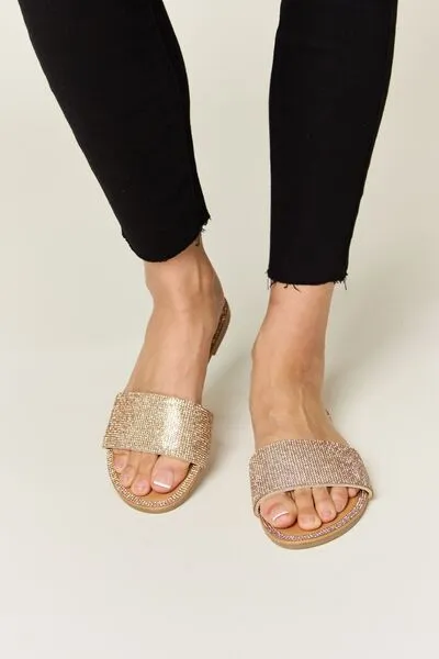Hazel Blues® |  WILD DIVA Rhinestone Open Toe Flat Sandals