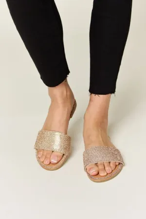 Hazel Blues® |  WILD DIVA Rhinestone Open Toe Flat Sandals