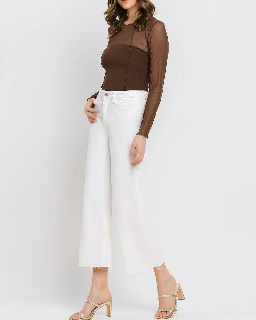 High Rise Crop Wide Leg Denim in White