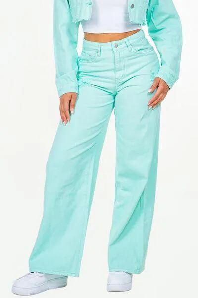 High Waist Distressed Wide Leg Jeans