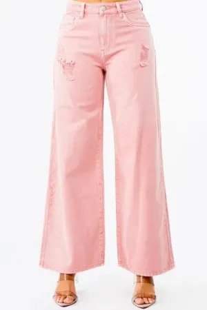 High Waist Distressed Wide Leg Jeans