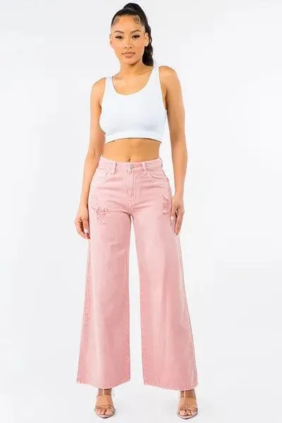 High Waist Distressed Wide Leg Jeans