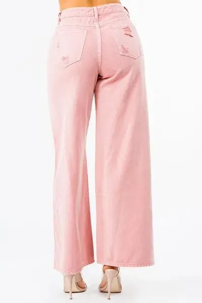 High Waist Distressed Wide Leg Jeans