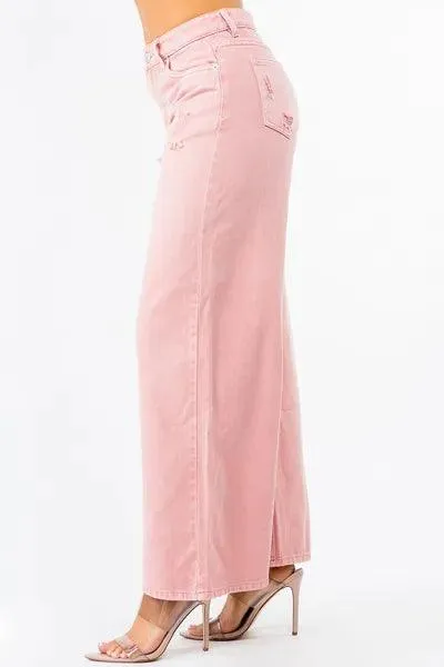 High Waist Distressed Wide Leg Jeans