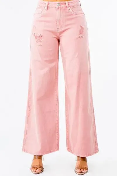 High Waist Distressed Wide Leg Jeans