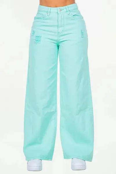 High Waist Distressed Wide Leg Jeans