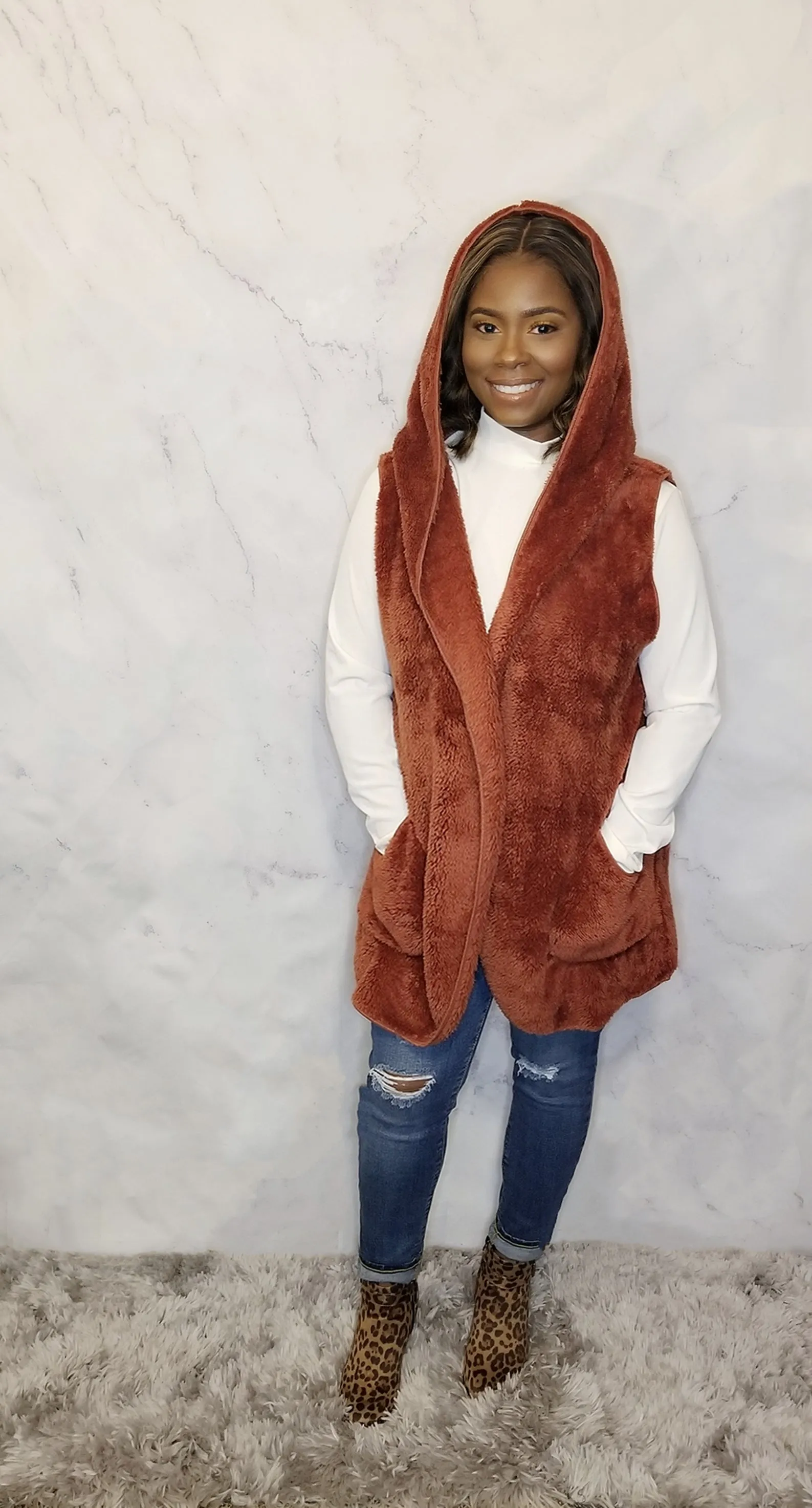 Hooded Faux Fur Vest