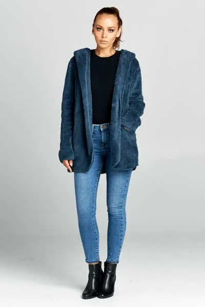 Hooded Fuzzy Fur Jacket