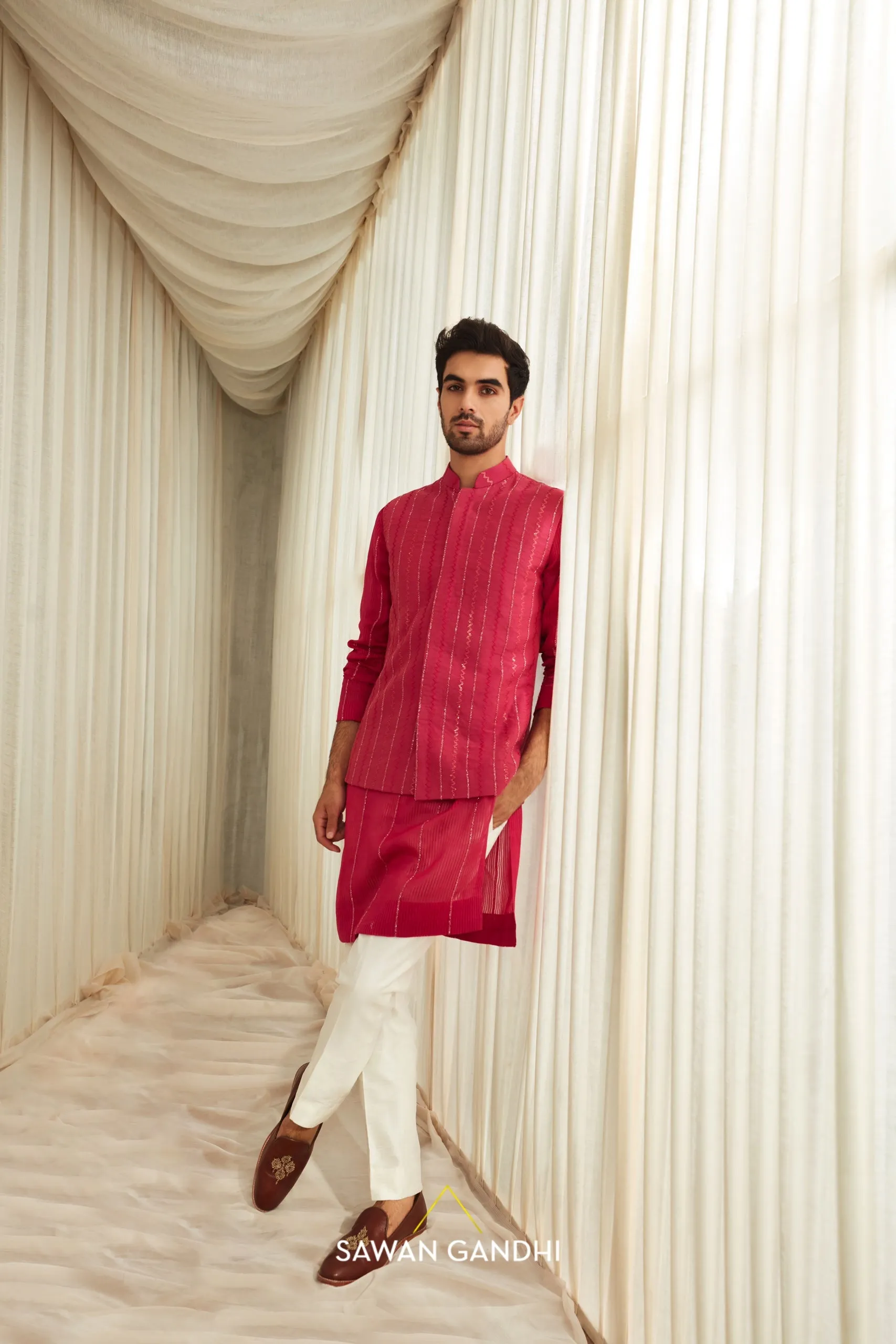Hot pink Nehru set