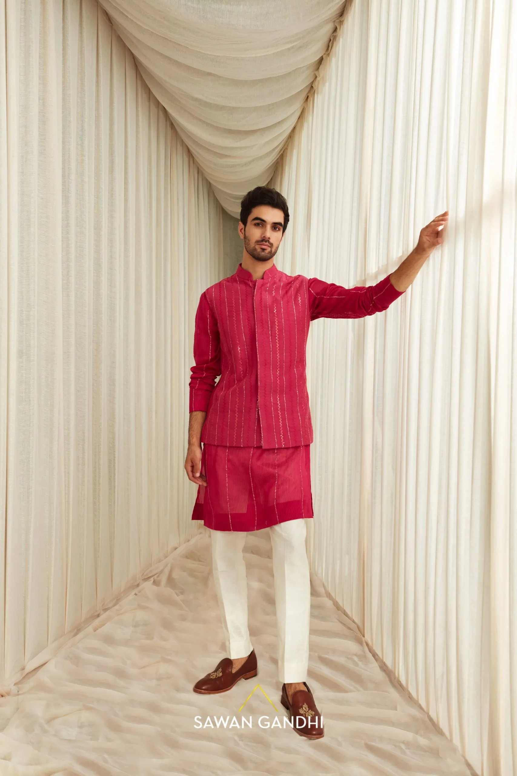 Hot pink Nehru set