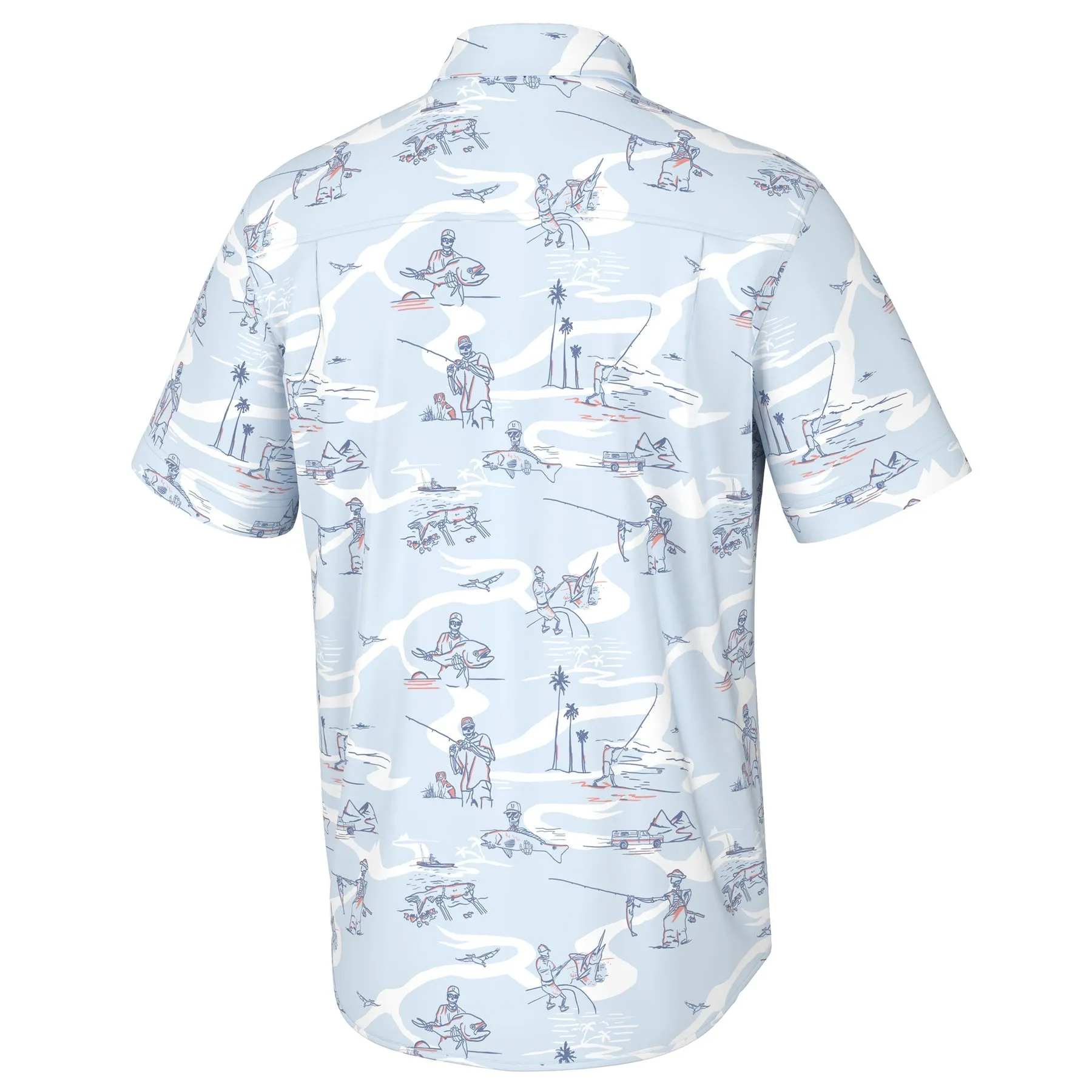 HUK Kona Button-Down Shirt - Fish Bones Ice Water