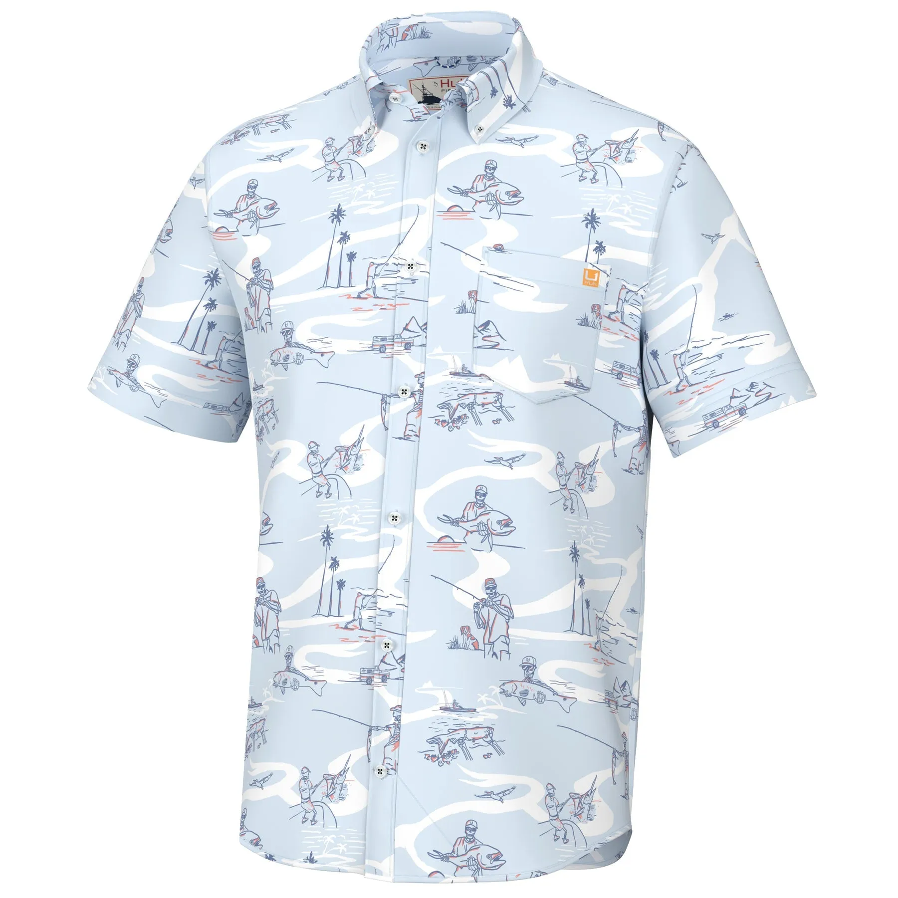 HUK Kona Button-Down Shirt - Fish Bones Ice Water