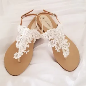 Ivory Bridal Sandals with Imported Lace