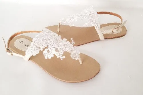 Ivory Bridal Sandals with Imported Lace