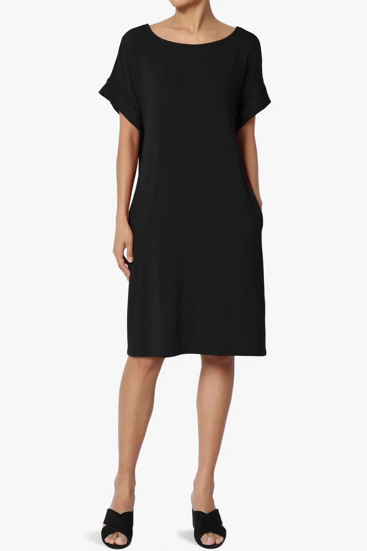 Janie Rolled Short Sleeve Round Neck Dress PLUS