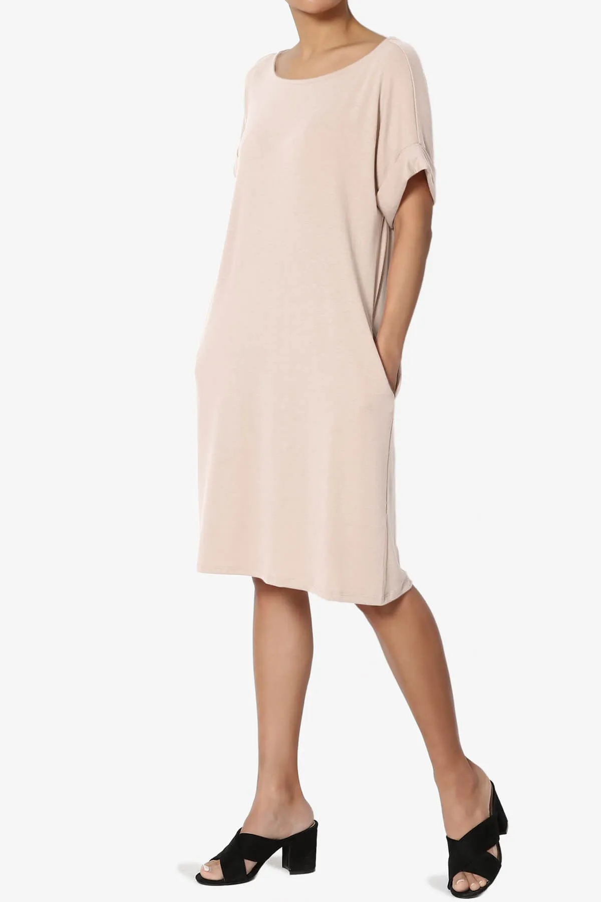 Janie Rolled Short Sleeve Round Neck Dress PLUS