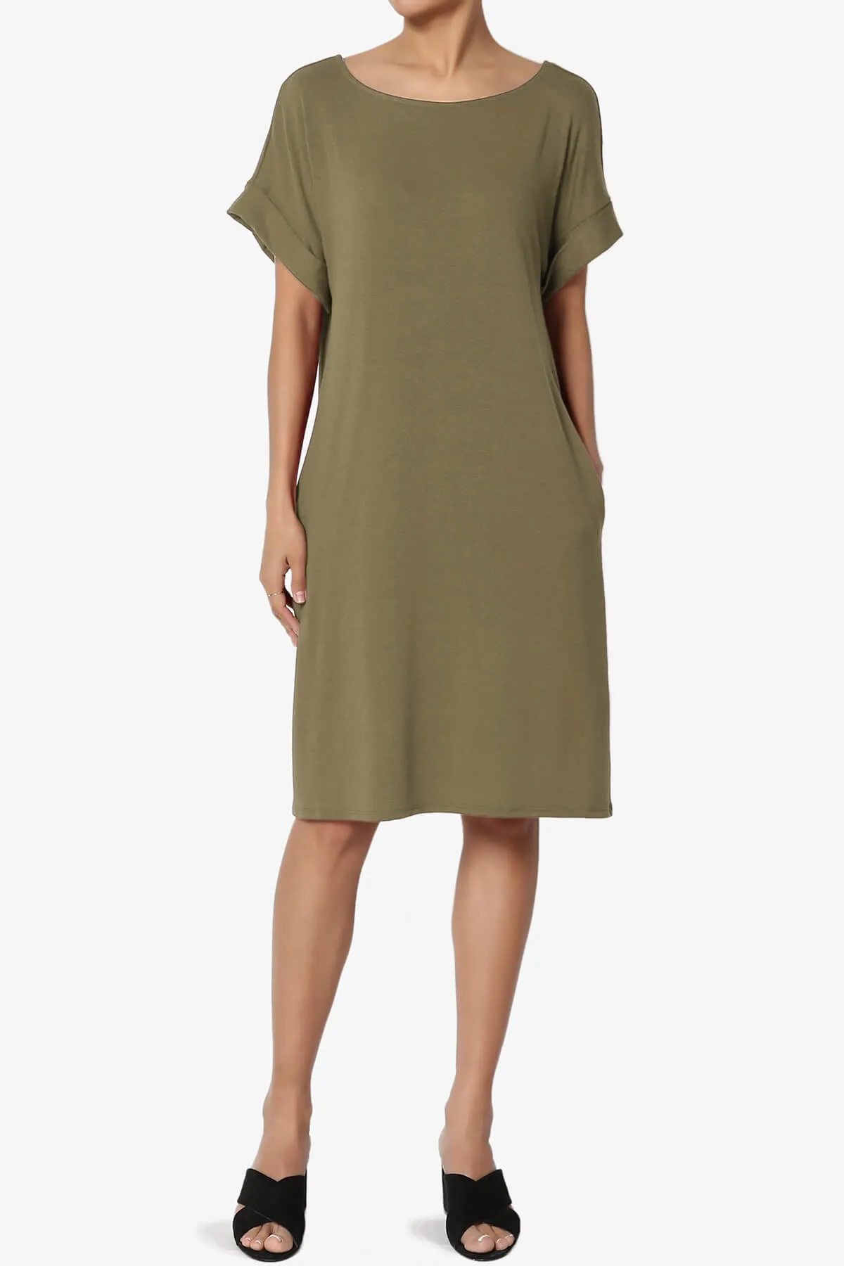 Janie Rolled Short Sleeve Round Neck Dress PLUS