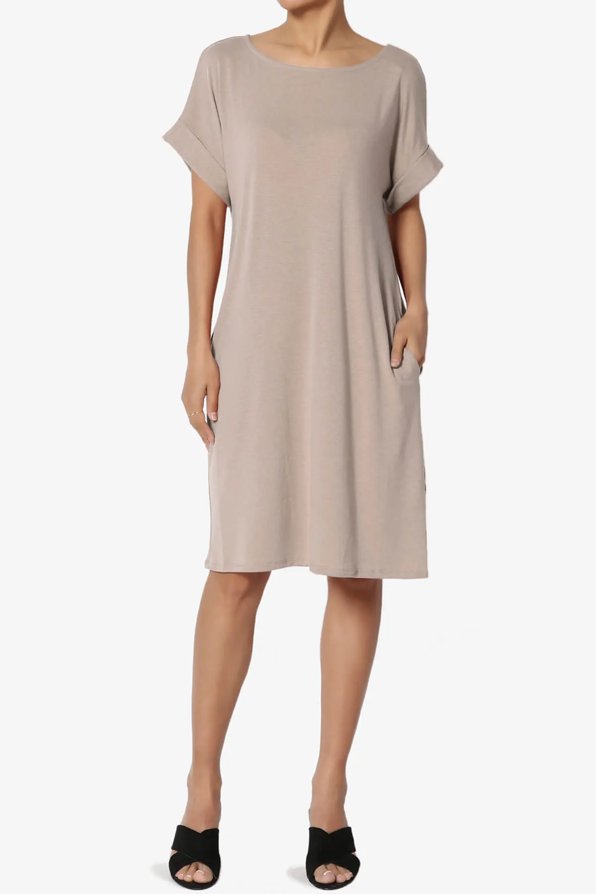 Janie Rolled Short Sleeve Round Neck Dress PLUS