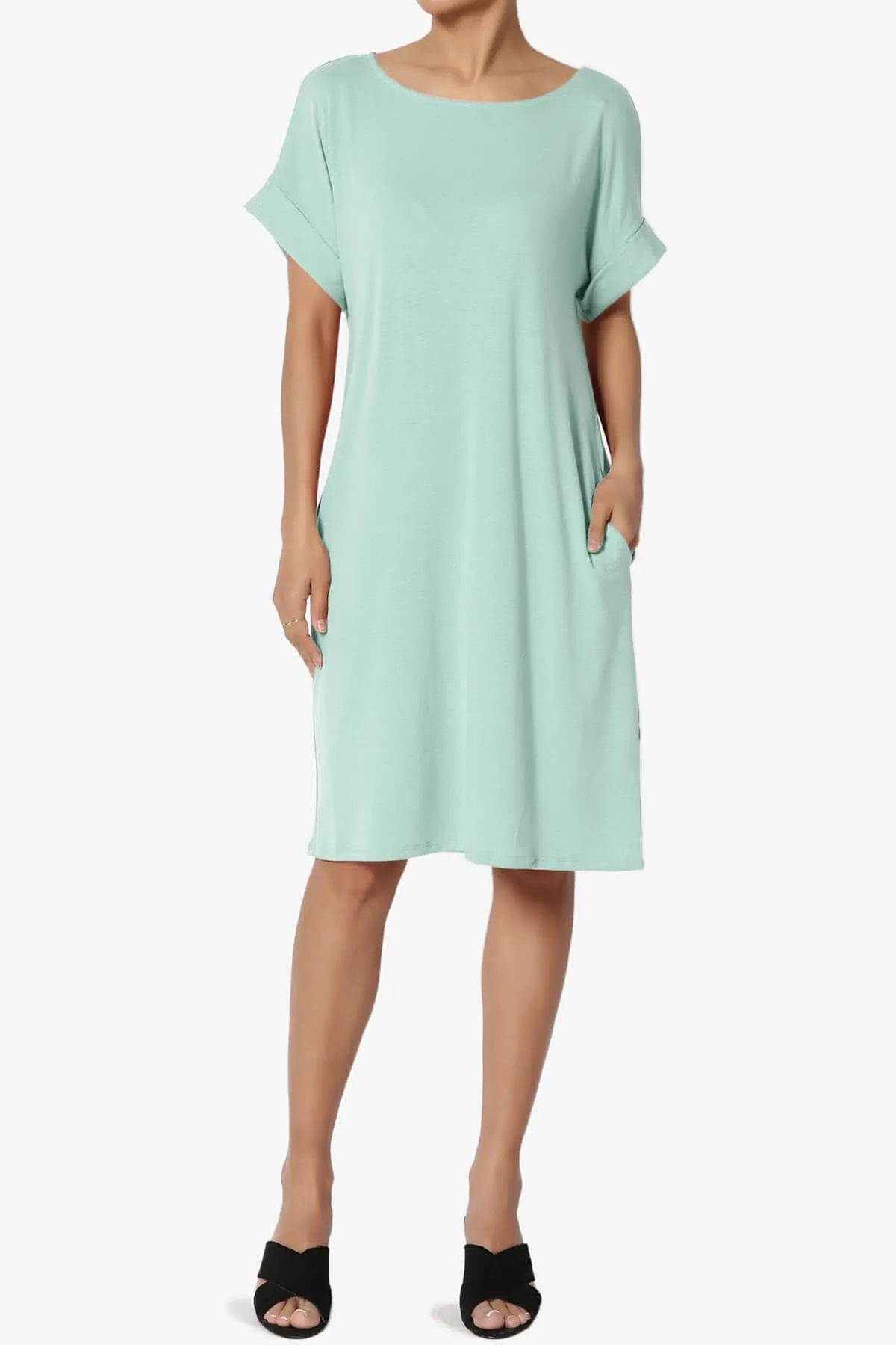 Janie Rolled Short Sleeve Round Neck Dress PLUS
