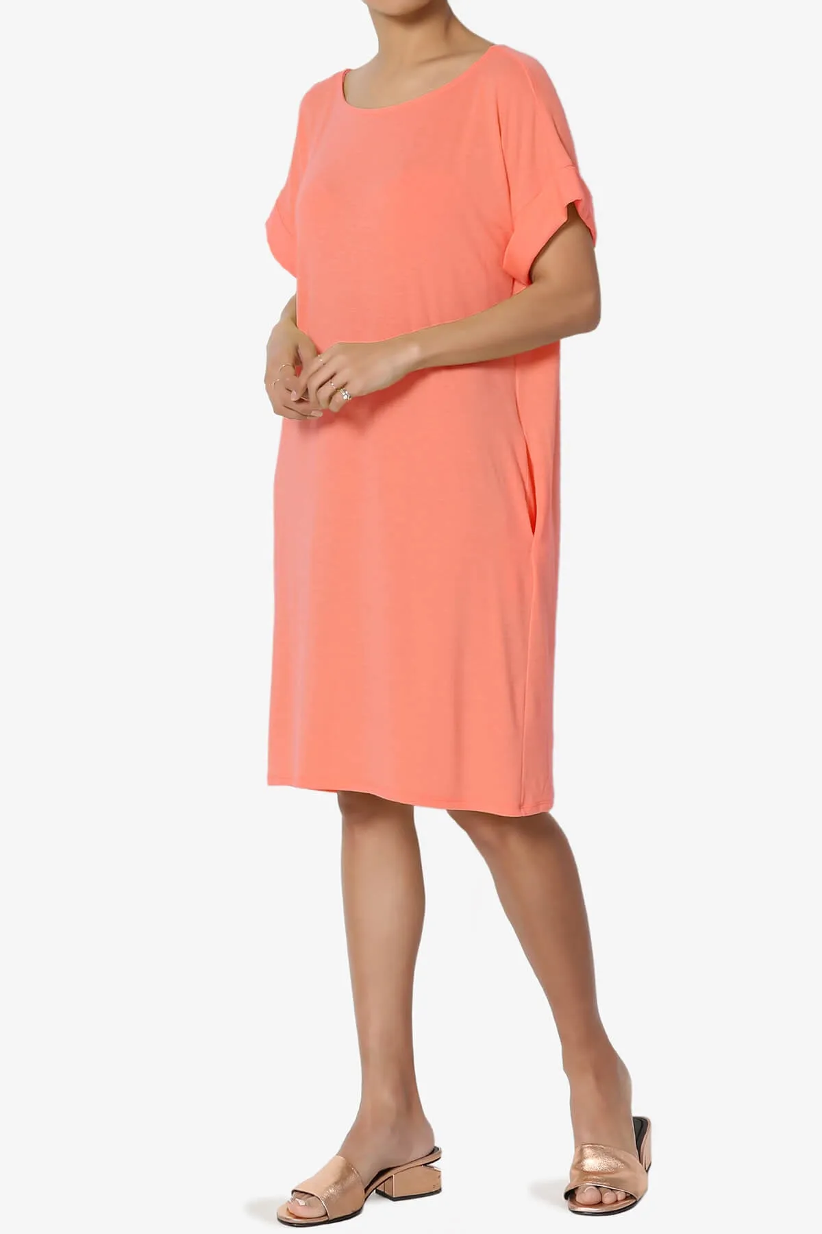 Janie Rolled Short Sleeve Round Neck Dress PLUS