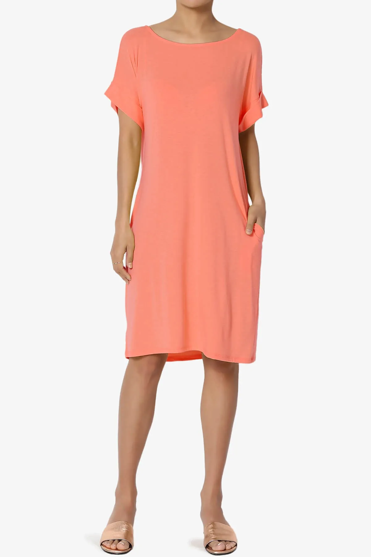 Janie Rolled Short Sleeve Round Neck Dress PLUS
