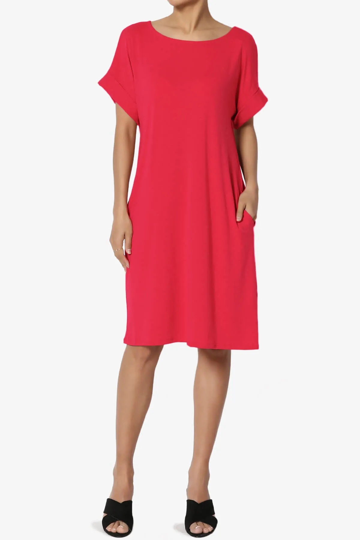 Janie Rolled Short Sleeve Round Neck Dress PLUS