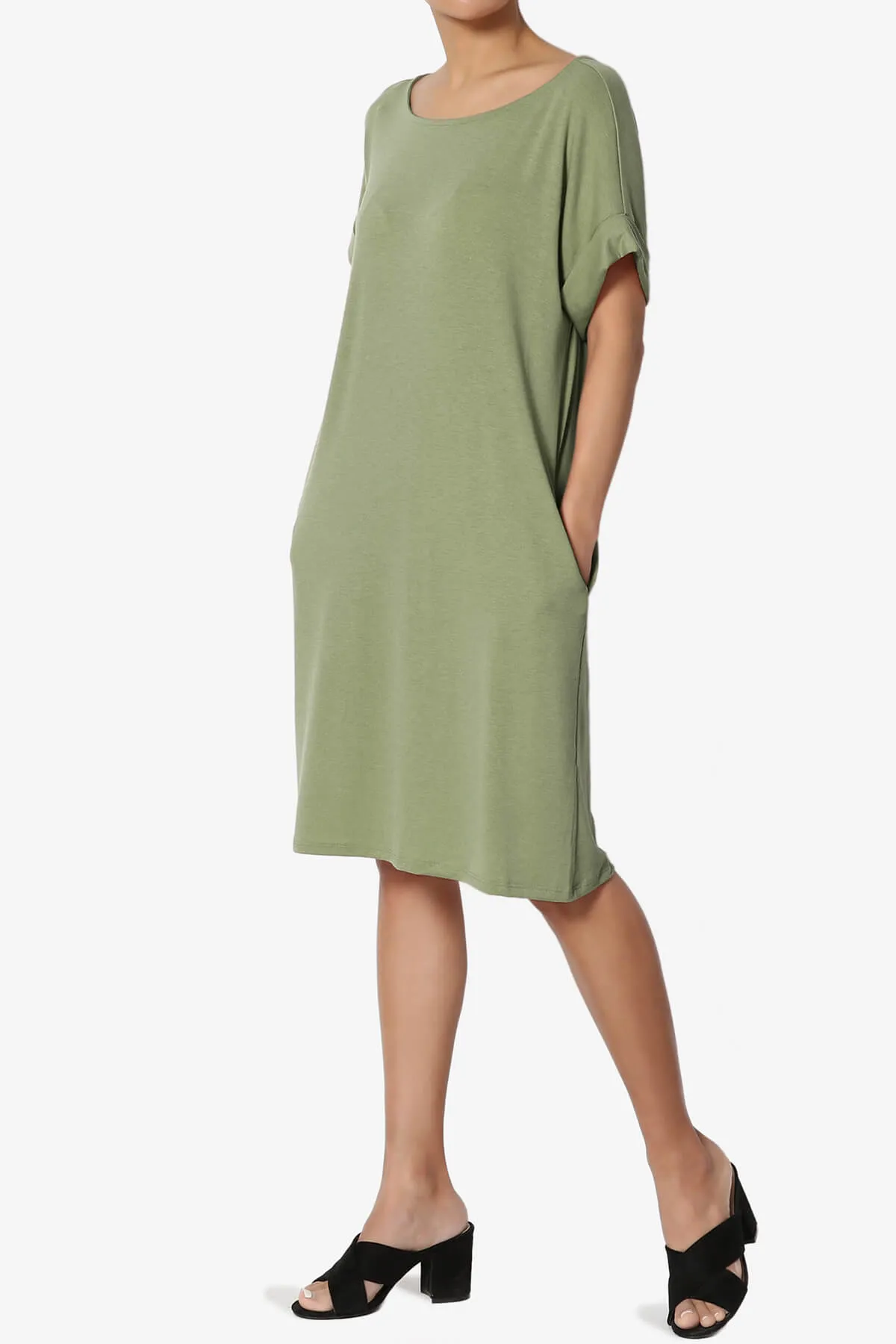 Janie Rolled Short Sleeve Round Neck Dress PLUS