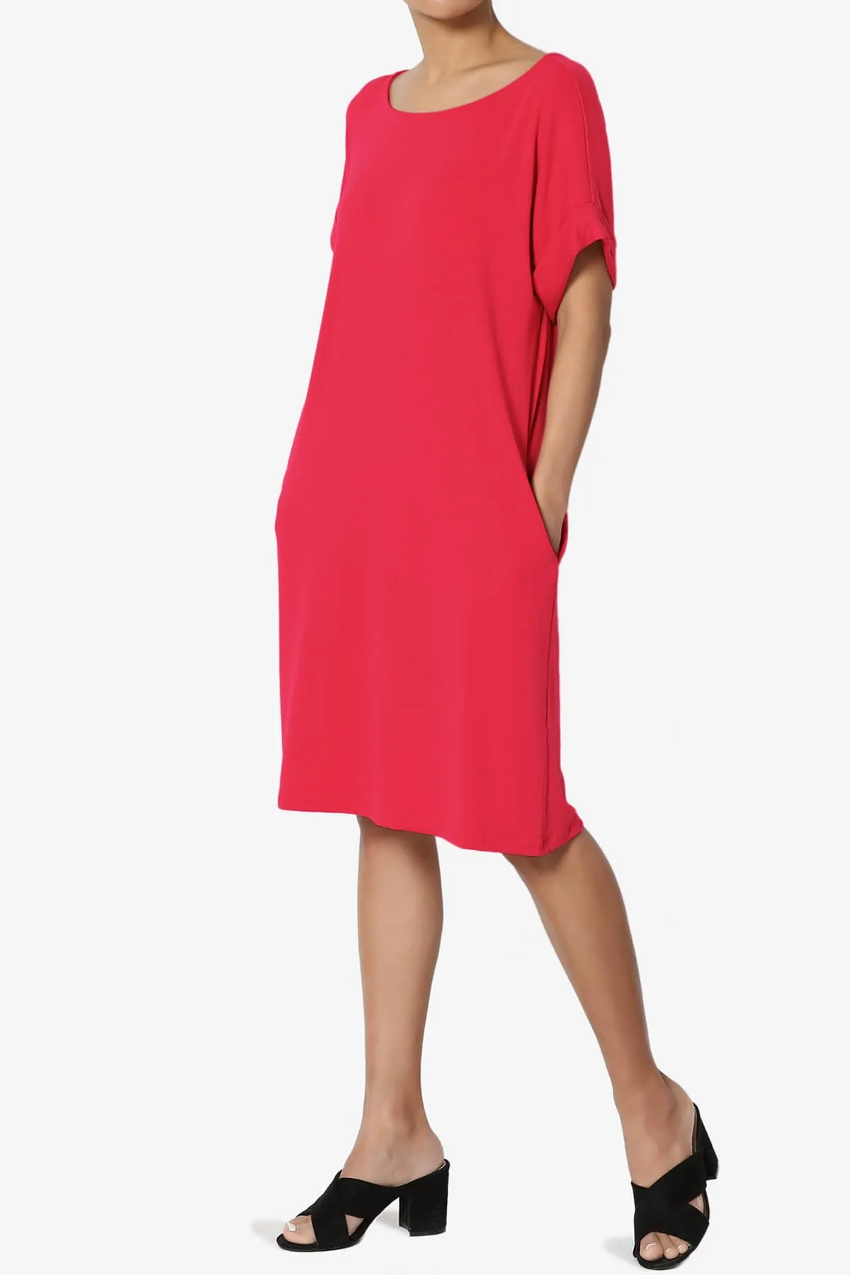 Janie Rolled Short Sleeve Round Neck Dress PLUS