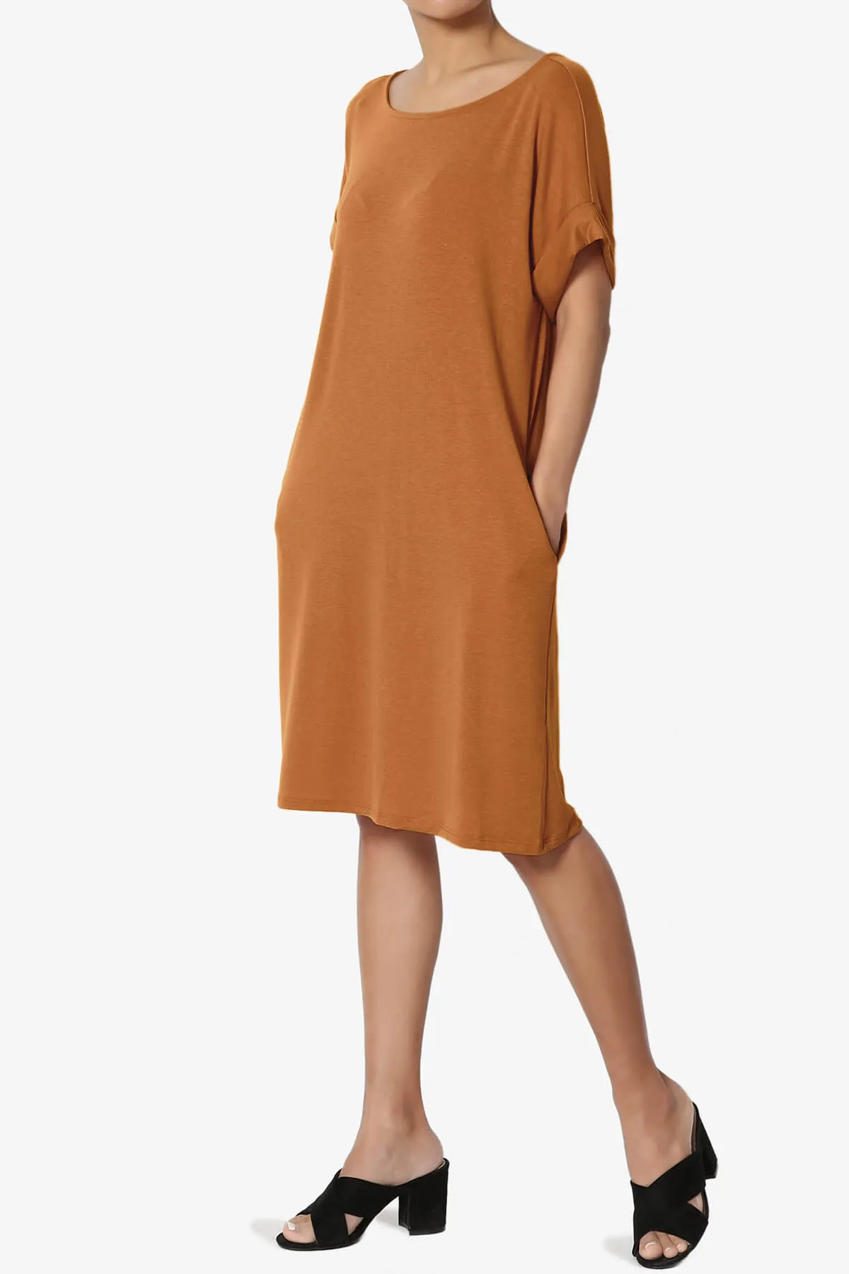 Janie Rolled Short Sleeve Round Neck Dress PLUS