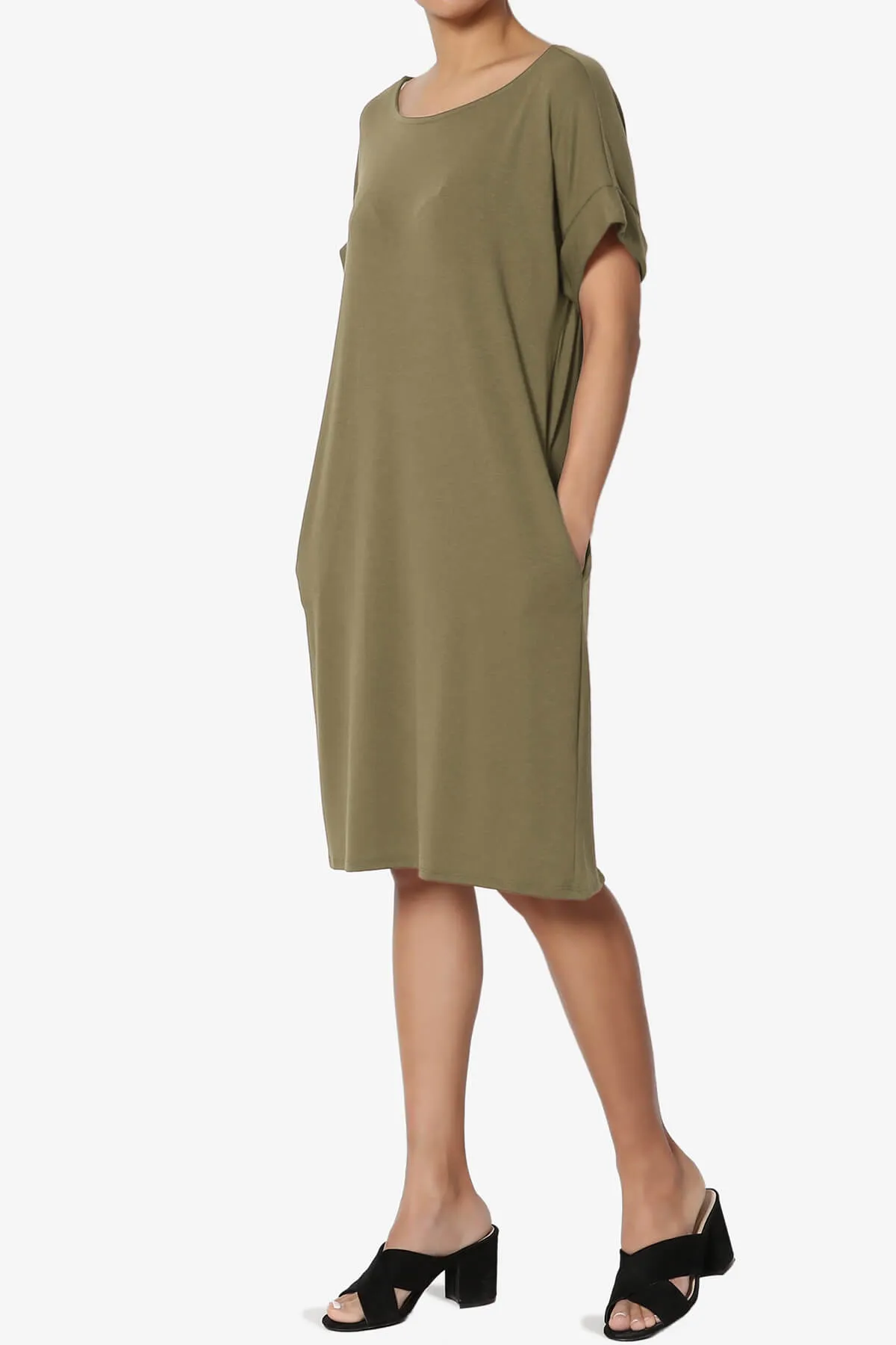 Janie Rolled Short Sleeve Round Neck Dress PLUS