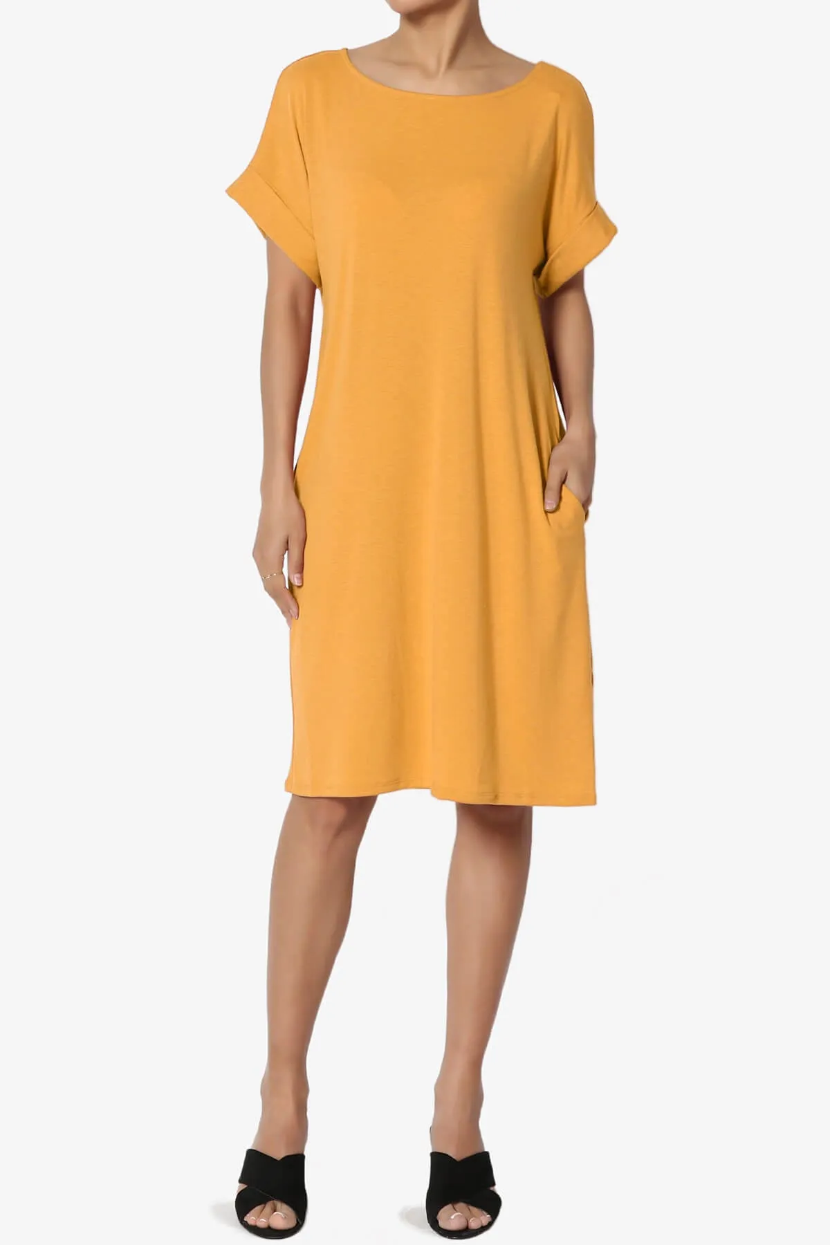 Janie Rolled Short Sleeve Round Neck Dress PLUS