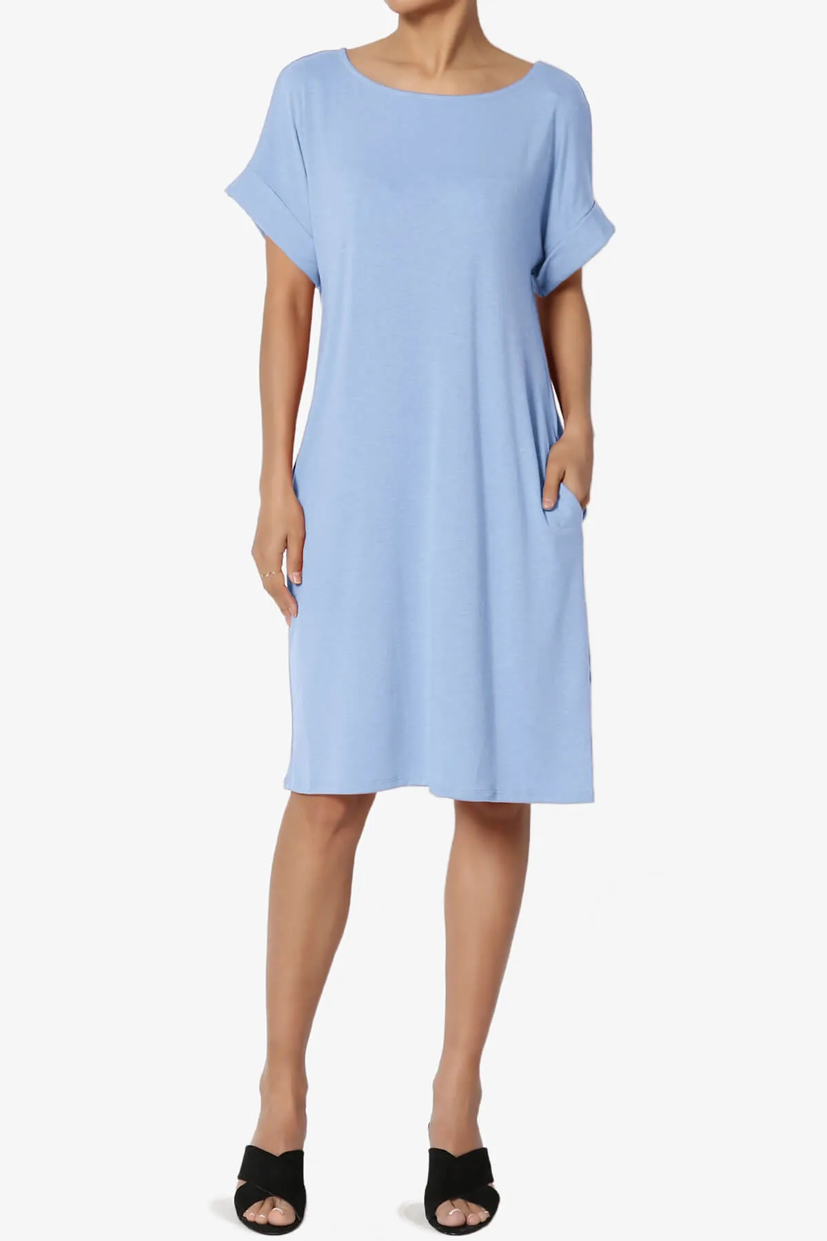 Janie Rolled Short Sleeve Round Neck Dress PLUS