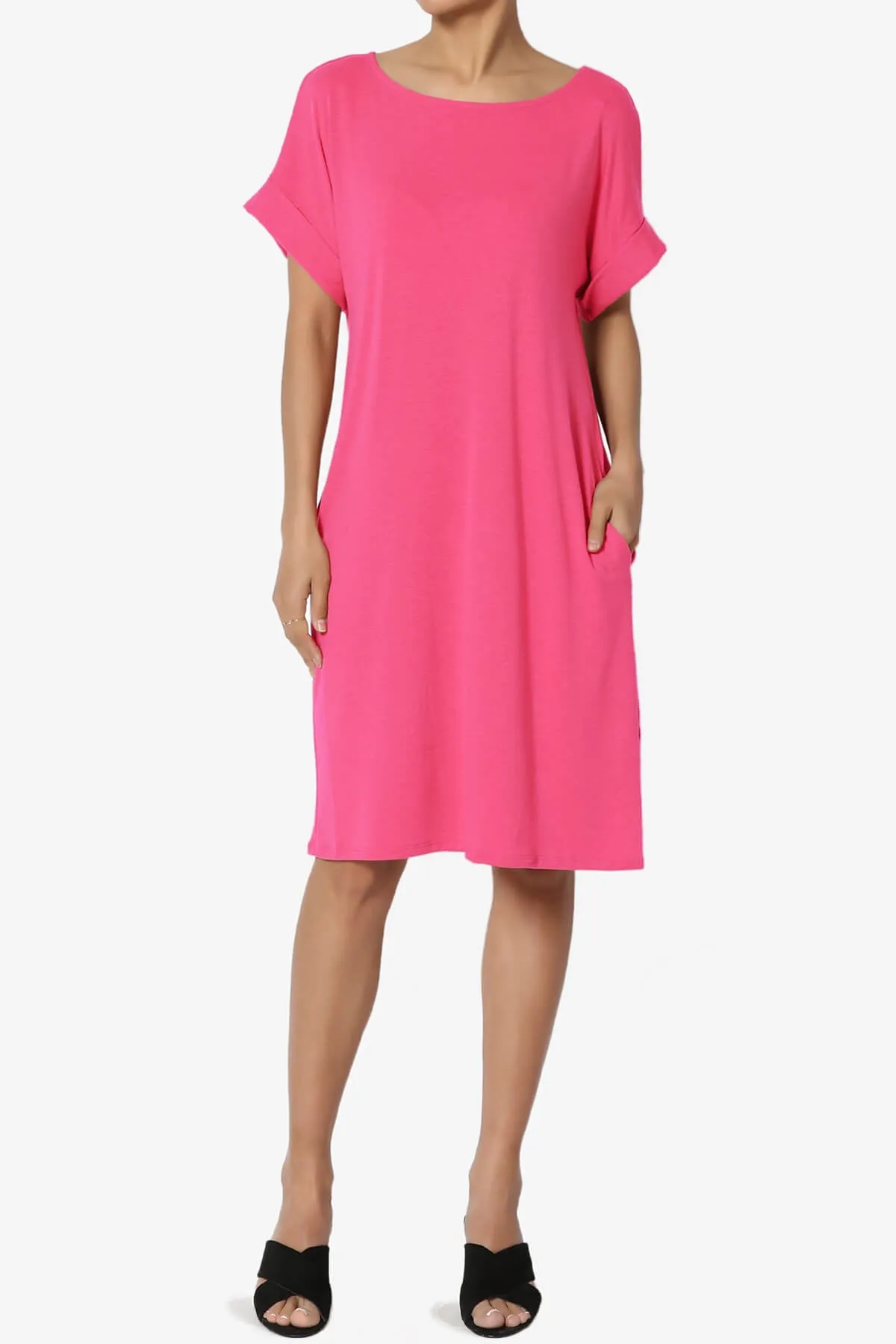 Janie Rolled Short Sleeve Round Neck Dress PLUS