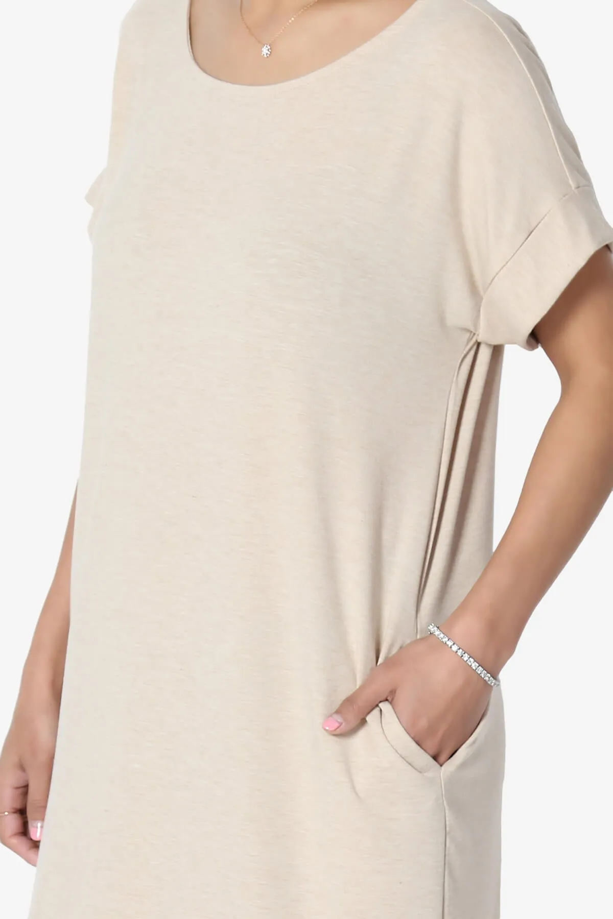 Janie Rolled Short Sleeve Round Neck Dress PLUS