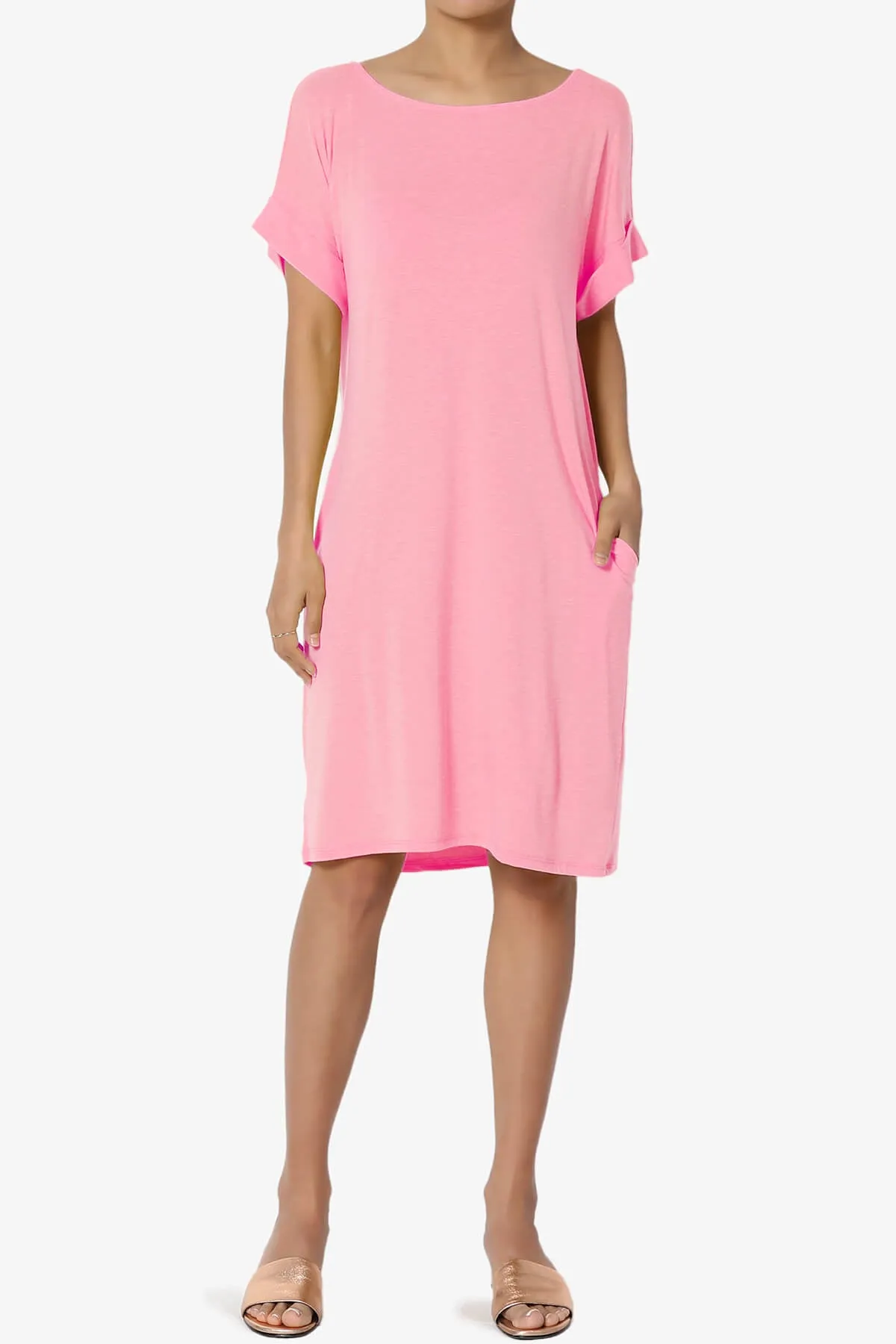 Janie Rolled Short Sleeve Round Neck Dress PLUS